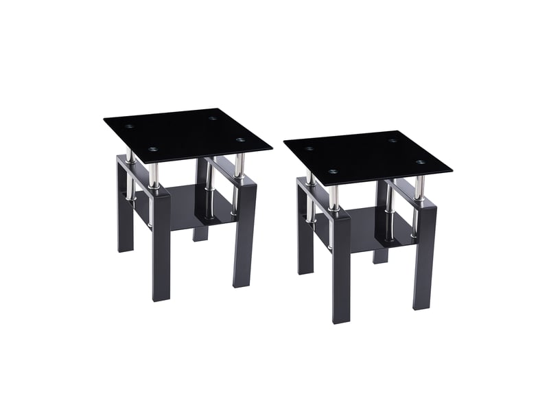  Lot de 2 tables d'appoint en verre trempé et métal noir W3823P505658 - Conforama A