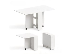 Table de salle à manger pliante extensible à roulettes avec 2 niches de rangement pour cuisine et salon, blanche