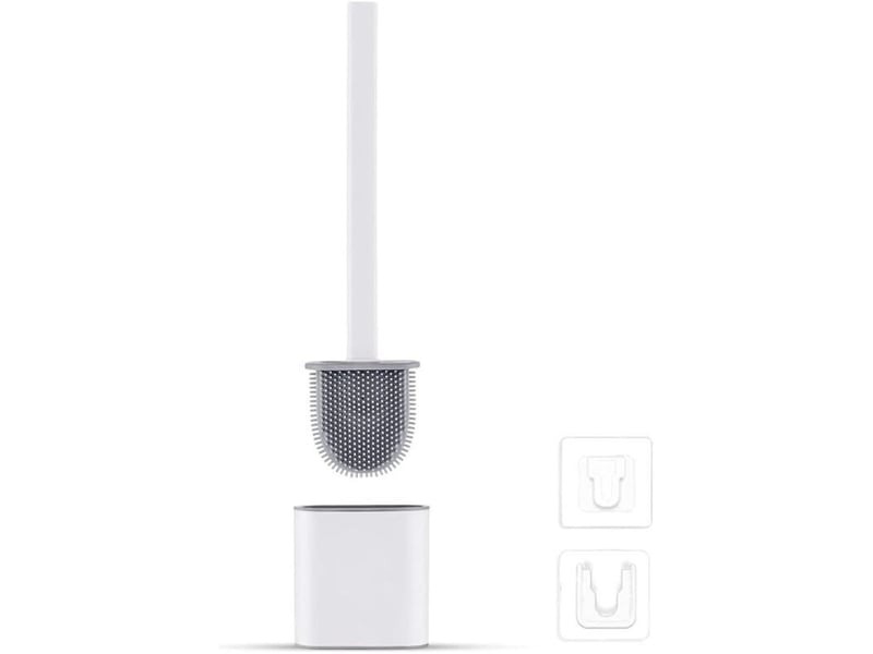  Balayette wc silicone anti-goutte : support aéré, séchage rapide &amp; zéro odeur. Fixation murale ou sol, blanc.  - Conforama A
