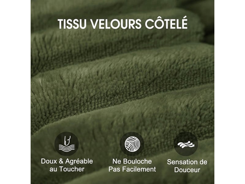  Canapé d'angle modulable 270cm avec méridienne en l - 3 places vert - velours côtelé  - Conforama D