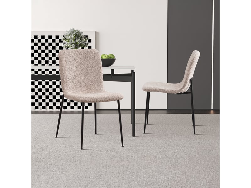 Leonor - lot de 2 chaises en tissu bouclette beige pieds en métal noir LEONOR-BEI - Conforama B