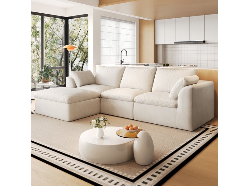 Canapé d'angle 4 places 245x155 cm - mousse haute élasticité - tissu - design moderne - salon - beige - Conforama B