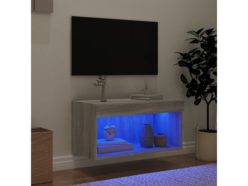  Meuble tv - banc tv - meuble de rangement avec lumières led sonoma gris 60x30x30 cm  - Conforama C