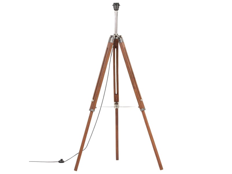  Lampadaire à trépied marron miel et blanc bois de teck 141 cm  - Conforama C