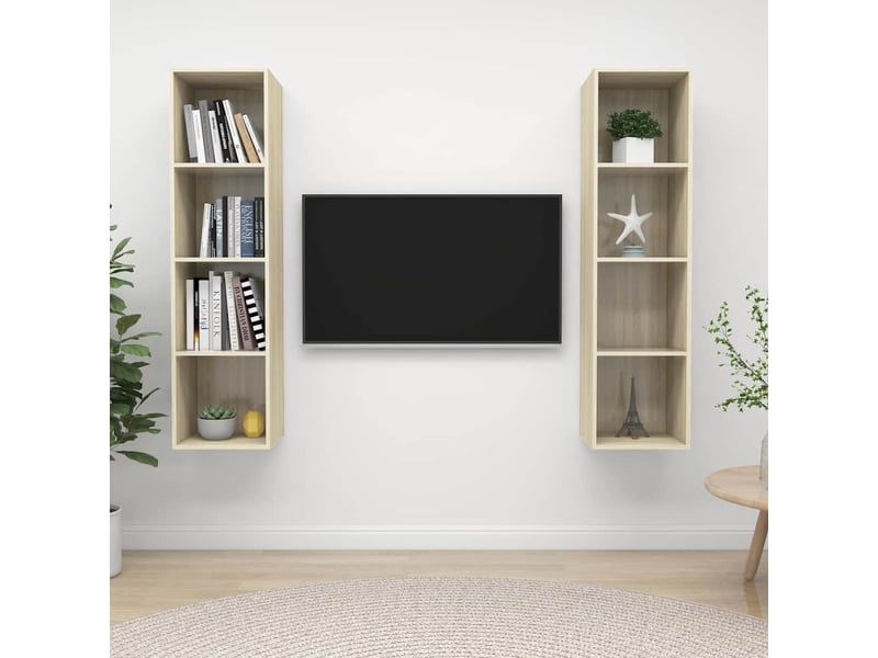  Lot de 2 meuble tv mural, meuble tv suspendu chêne sonoma bois d'ingénierie shl76945  - Conforama B