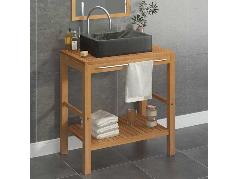  Armoire de toilette en teck solide avec lavabo en marbre noir cf65589  - Conforama B