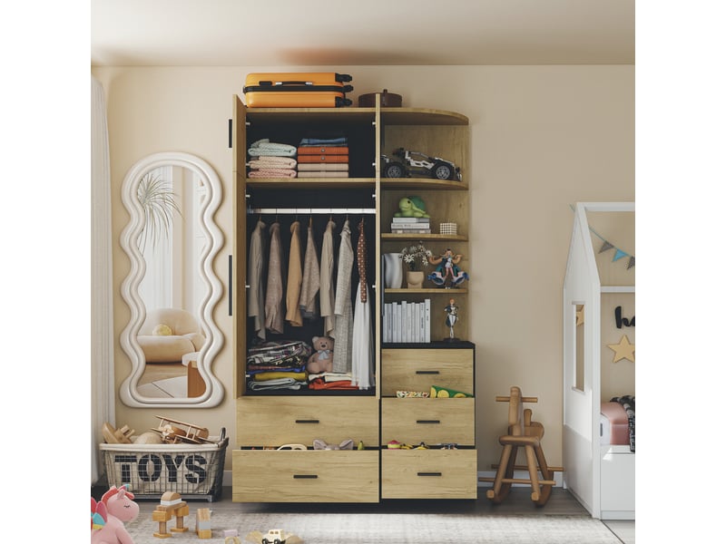 Lit mezzanine enfant en pin blanc 140 x 200 cm avec rangement, 4 étagères et plateau de bureau intégré - Conforama B