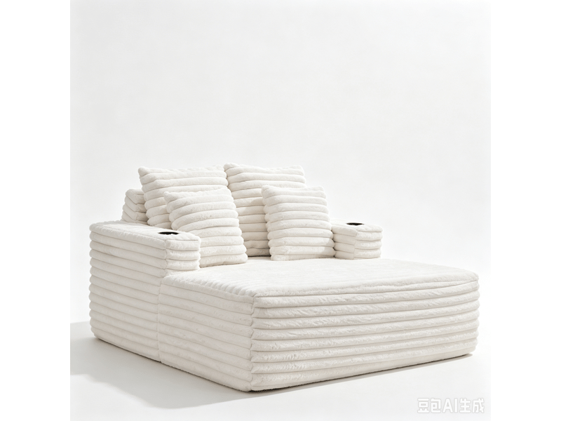  Canapé 2 places en fausse fourrure blanche avec porte-gobelets et tiroir intégré sous l'assise  - Conforama A