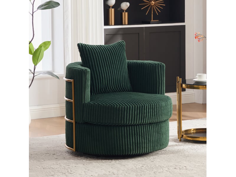  Fauteuil pivotant modenvie 360° en velours côtelé vert foncé avec coffre de rangement 76 x 79 x 78 cm  - Conforama D
