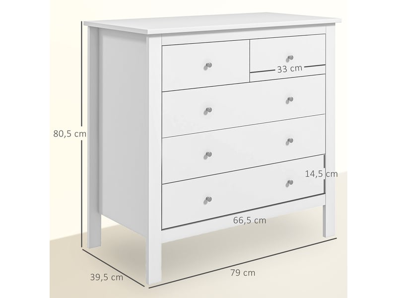  Commode 5 tiroirs en mdf et panneau de particules blanc 79 x 39,5 x 80,5 cm  - Conforama C