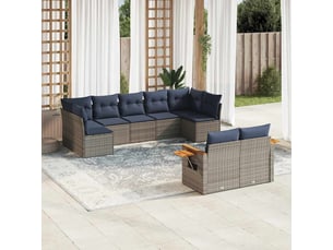 Salon de jardin 9 pièces avec coussins gris résine tressée