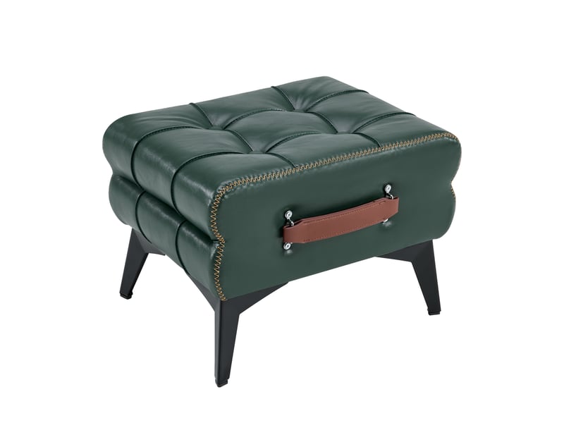 Pouf repose-pieds en similicuir vert, pieds métal, style moderne, multifonctionnel  - Conforama E
