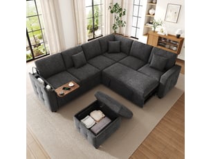 Canapé d'angle réversible convertible <strong></strong> <strong>Radiant Stride</strong> 5 places Tissu gris avec coffre de rangement