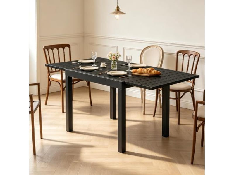  Table de jardin extensible aluminium 4-6 pers. À monter soi-même, effet bois, rallonge, 1 pièce  - Conforama D