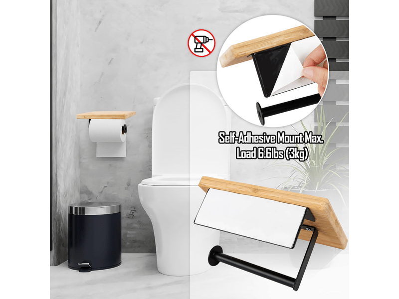  Porte rouleau de toilette en bambou avec plateau - support mural auto-adhésif sans perçage pour salle de bain  - Conforama C