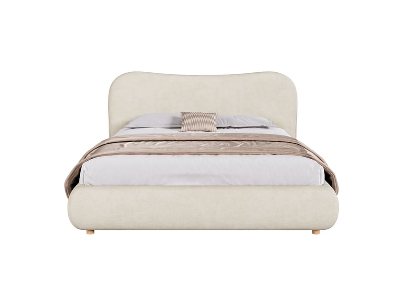  Lit coffre 160x200 cm avec sommier, tête de lit rembourrée, grand rangement, ouverture hydraulique, pieds en bois massif, beige chenille  - Conforama A