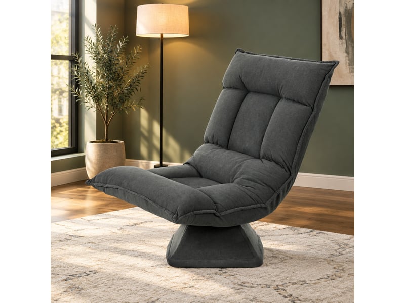  Fauteuil de sol pivotant 360° inclinable à 5 positions en polyester gris foncé  - Conforama E