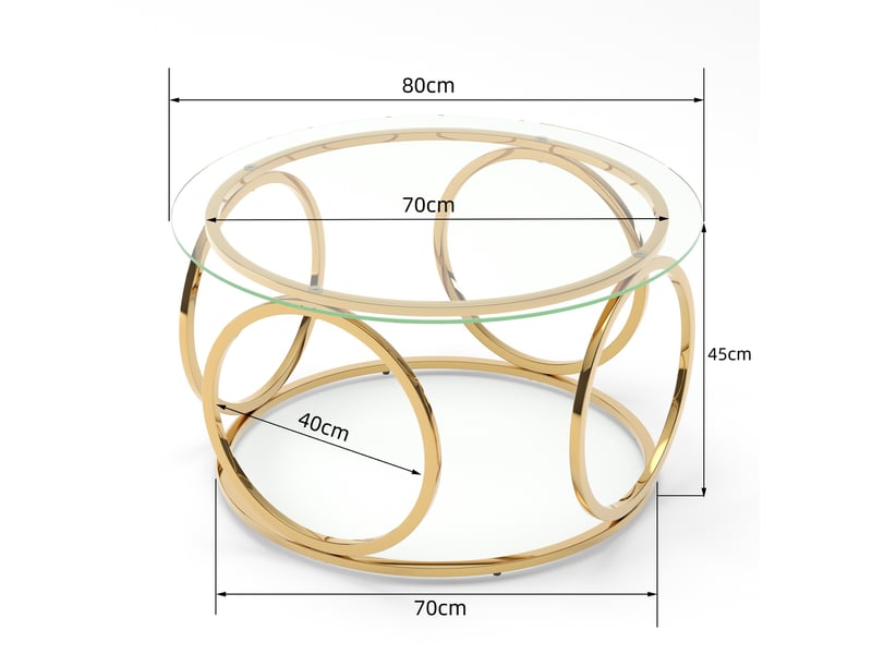 Table basse ronde 80x80x45 cm en verre trempé et métal chromé doré - Conforama C