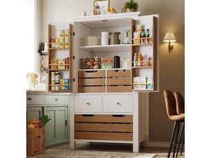 Buffet de cuisine haut 80x40x140cm avec 2 portes et 5 tiroirs, rangement multifonctionnel, design moderne blanc