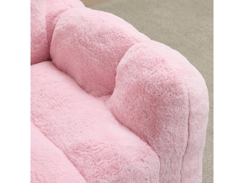  Fauteuil pouf rose 90x105x75 cm en tissu peluche, assise à dossier rembourrée de mousse et fibres pour le salon  - Conforama E