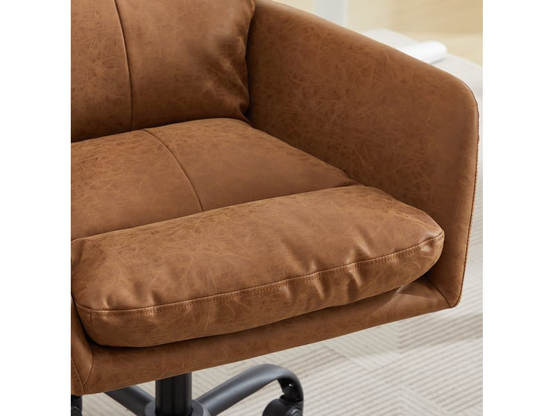  Chaise de bureau réglable en hauteur en cuir régénéré marron, avec accoudoirs et roulettes pour le travail  - Conforama D