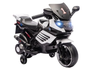 Moto électrique 6v pour enfants avec stabilisateurs, musique et phare, pour enfants de 45 à 90 cm (18 à 36 pouces), blanche