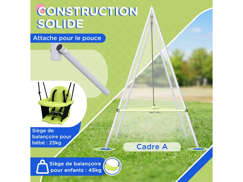 Balançoire portique balançoire 2 en 1 pour bébé ceinture de sécurité à 5 points intérieure extérieure vert - Conforama D