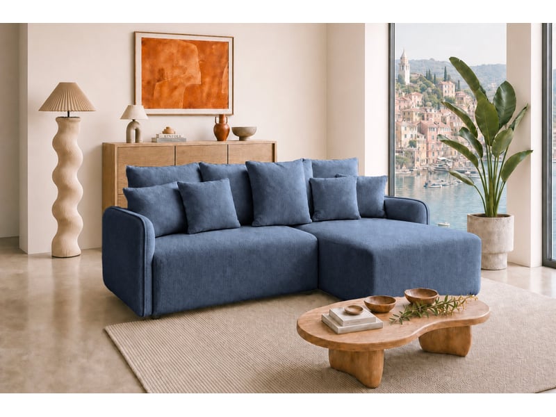 Portofino - canapé d'angle convertible tissu chenille 3 places bleu - Conforama B