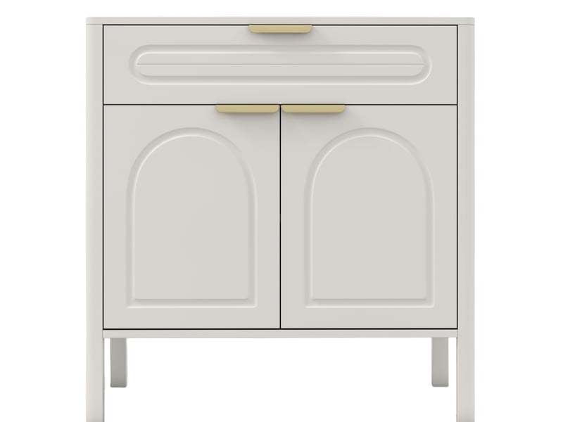  Buffet blanc moderne autoportant, armoire de rangement avec tiroir, poignées en métal doré et bords arrondis, pour entrée salon cuisine salle à manger  - Conforama A
