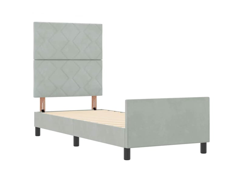  Lit simple- lit adulte -  lit à ressorts avec tête de lit gris clair 80 x 200 cm velours  - Conforama D