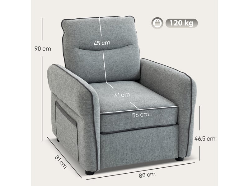  Canapé 1 place, canapé de salon en velours égyptien, poche latérale, gris, 80 x 81 x 90 cm  - Conforama C
