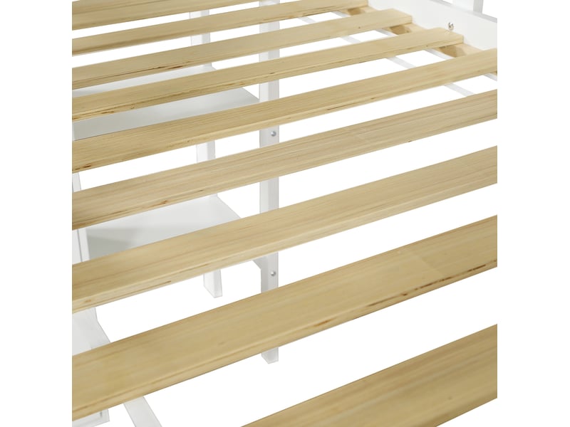 Lit mezzanine enfant 90x200 cm – blanc et naturel – toboggan, armoire et rangement – sans matelas - Conforama E