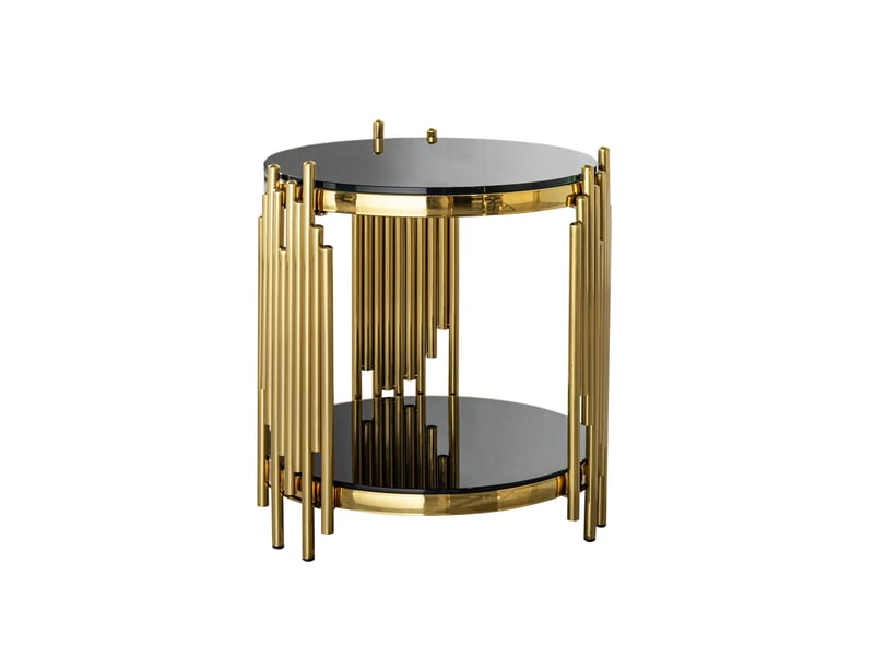  Table basse ronde 45x45x55 cm à 2 niveaux en verre noir et doré  - Conforama A