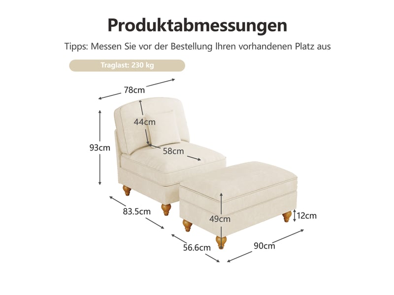  Fauteuil lounge modenvie en chenille blanc avec repose-pieds mobile et housse à volants  - Conforama C