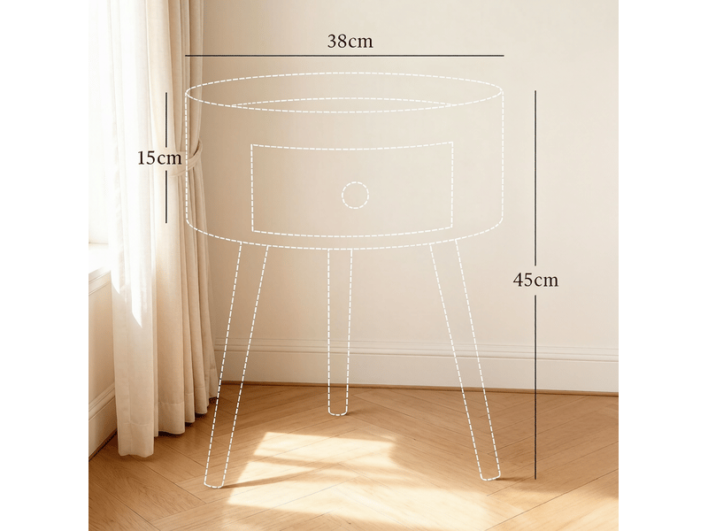  Table de chevet tcqpz ronde avec tiroir 38 x 38 x 45 cm mdf et bois blanc et bois clair  - Conforama C
