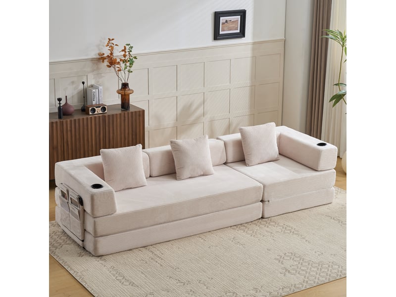  Canapé de sol convertible 3 places en corduroy blanc evryae  - Conforama B