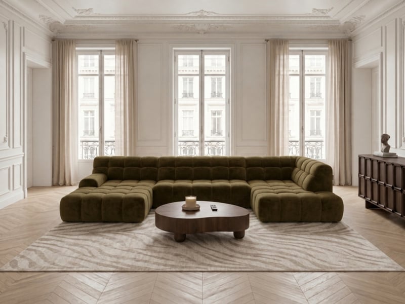  Bobochic canapé panoramique avance-recule électrique andre tissu texturé vert  angle droit ANDRE - Conforama B
