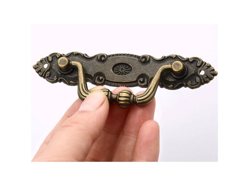  Paquet de 4 poignées en bronze ancien de 11x3,8 cm, poignées descendantes pour commodes et meubles  - Conforama D