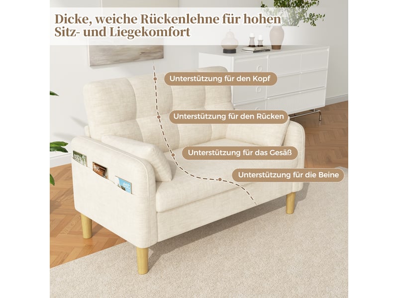 Canapé 2 places, canapé de salon, en tissu chenille, beige, coussins épais, adapté à l'espace de vie, design moderne - Conforama E
