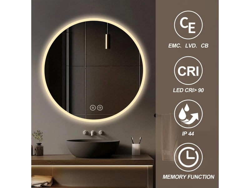  Miroir de salle de bain led rond antibuée intensité réglable argenté 80 cm W3700P345125 - Conforama D