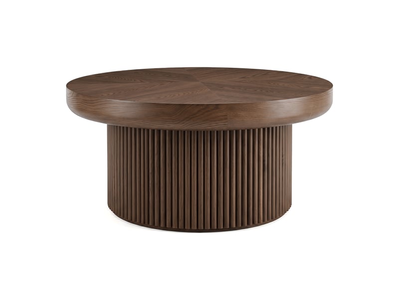  Table basse ronde cannelée 78cm avec plateau en bois véritable et base cylindrique, plateau épaissi, table de cocktail en forme de cercle moderne du milieu du siècle pour salon, petit espace, noyer DG25013 - Conforama A