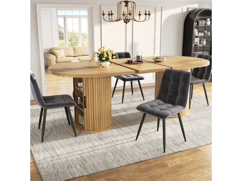 Table à manger extensible, 150 à 190 cm, rectangulaire, mdf, naturel, piètement en métal stable, rangement fonctionnel - Conforama D
