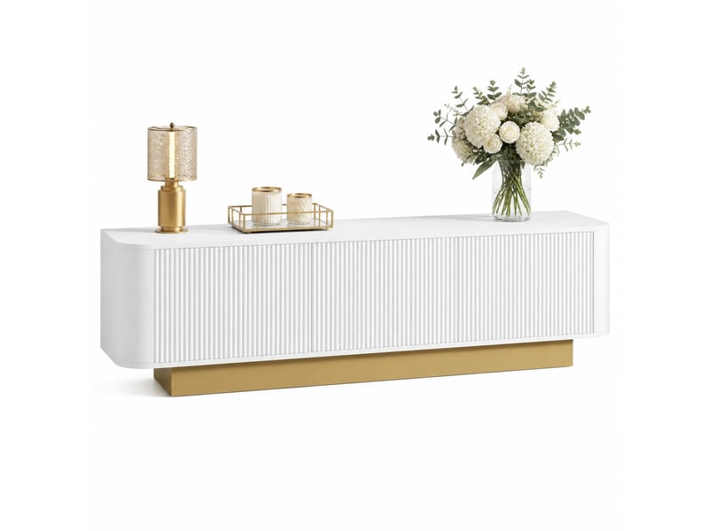  Meuble tv bas 170 x 40,5 x 47 cm, 3 portes, passe-câbles, blanc et doré  - Conforama A