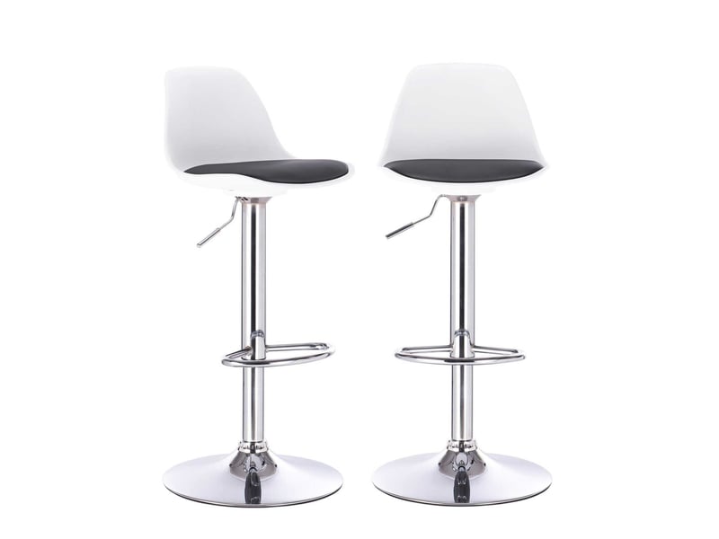  Lot de 2 tabourets de bar réglables pivotants, assise simili cuir avec coussin et dossier SIG blanc noir  - Conforama A