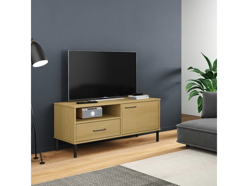  Meuble tv - banc tv - meuble de rangement avec pieds en métal marron bois de pin massif oslo  - Conforama B