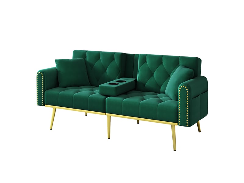  Canapé convertible modenvie 2 places en velours vert dossier réglable 175 x 80 cm  - Conforama A