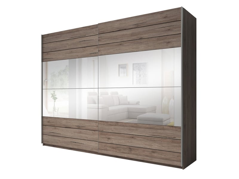 Armoire floyd 270 cm - 2 portes coulissantes avec miroirs coloris bois brut - Conforama A