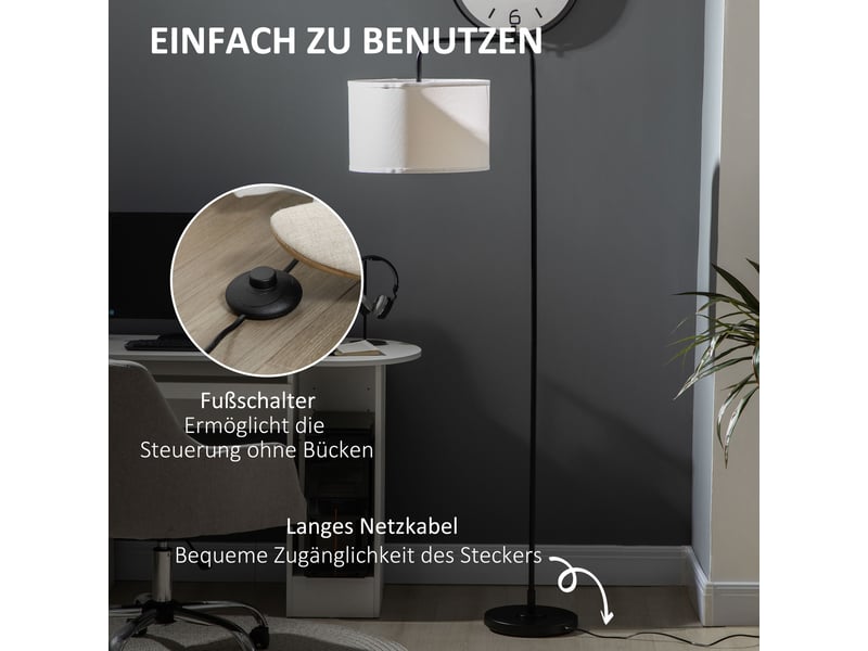  Lampadaire avec abat-jour en tissu et structure en acier blanc 64x38x163,5 cm  - Conforama E