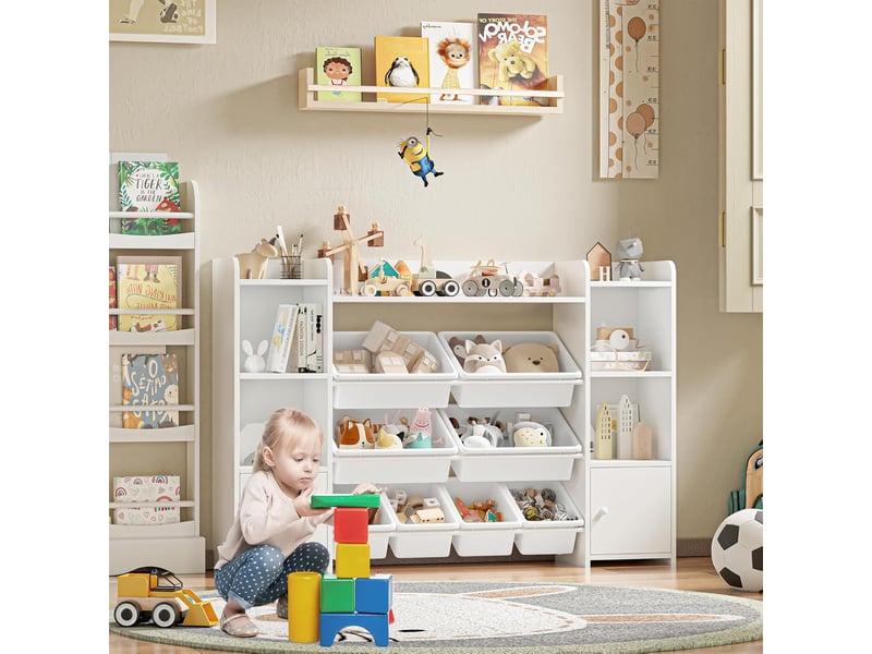  Meuble de rangement jouets enfant bibliothèque enfant avec 8 boîtes amovibles 9 étagères organisateur de jouets blanc  - Conforama B