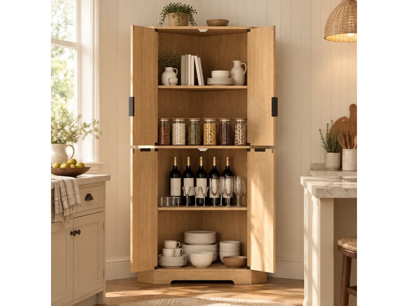 Armoire d’angle,60x60x172 cm,4 portes et étagères réglables,mdf,naturel - Conforama B